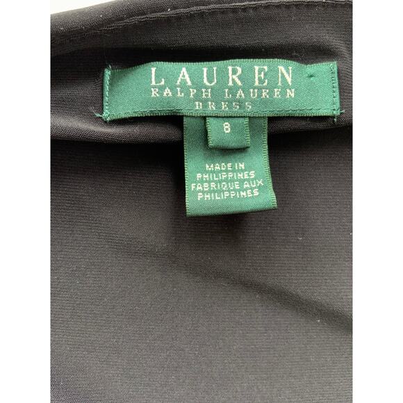 Lauren Ralph Lauren Dress Black Surplice Bodycon Cap Sleeve Polyester Blend Sz 8 - Picture 5 of 6